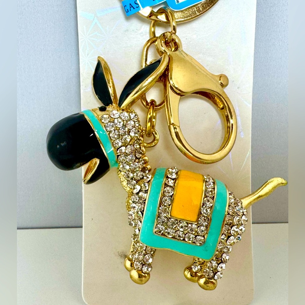 NWT Alexander Kalifano Enamel & Crystal Gold-tone Donkey Keychain